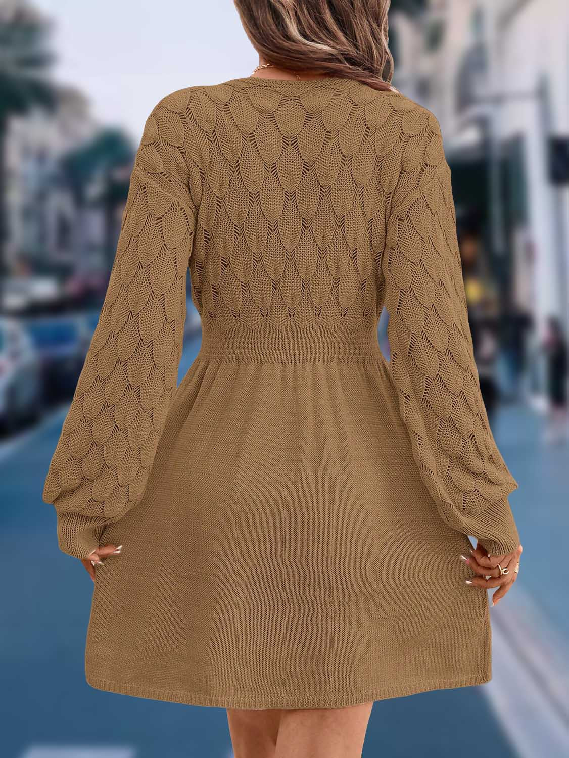 European And American V-neck Beach Dress Long Sleeve Dress