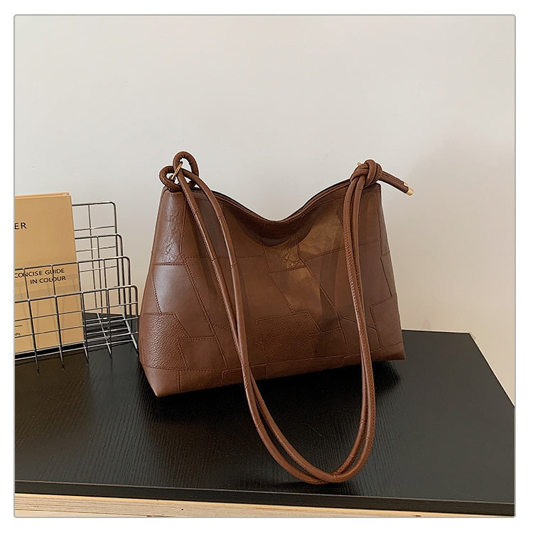 Portable One Shoulder Retro Large Capacity Fashion Solid Color Casual Tote Bag
