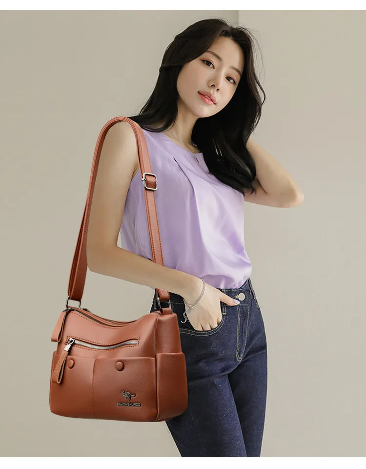 Middle-aged Mom Shoulder Simple All-matching Soft Leather Bag