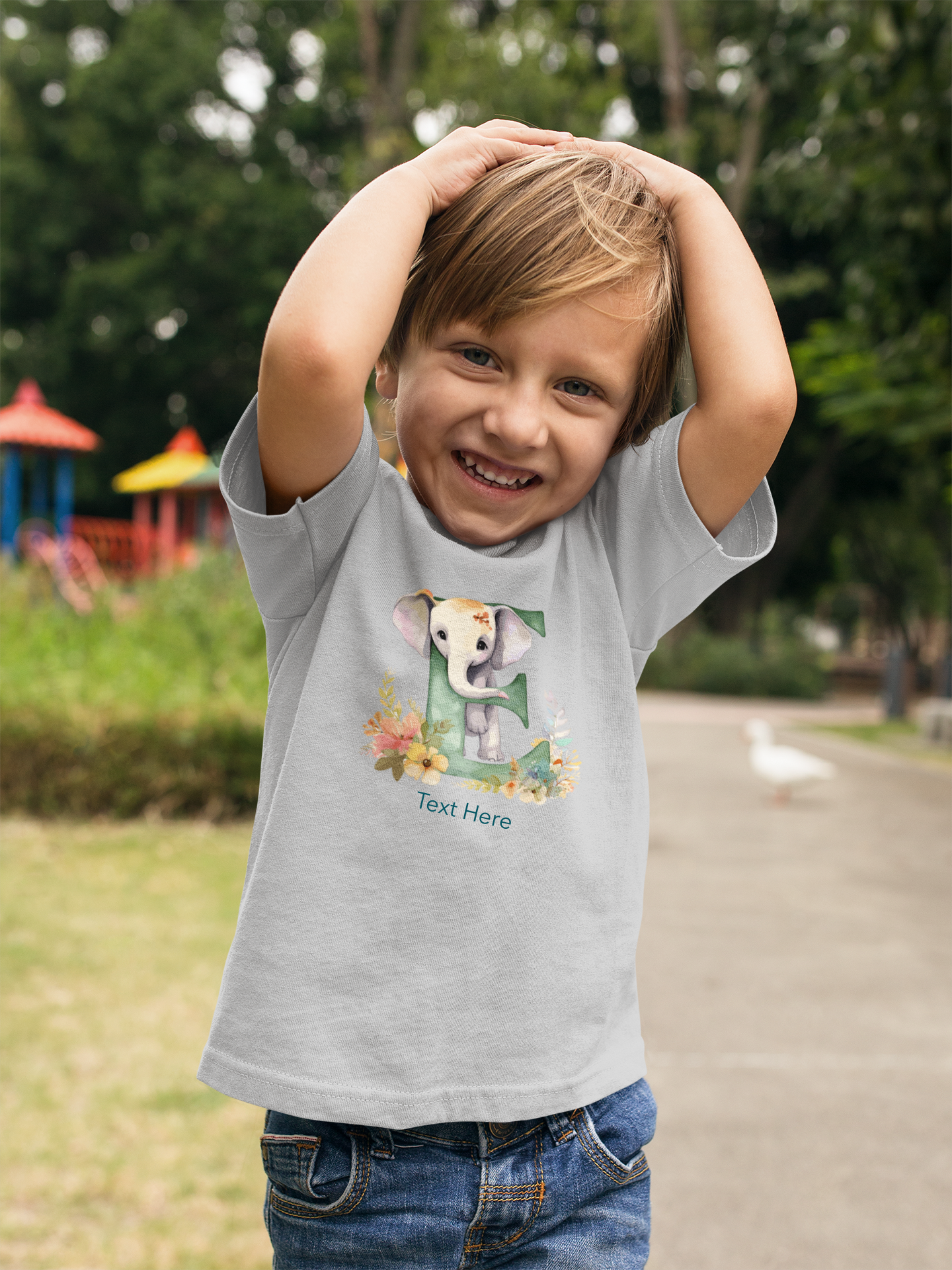 Kids Heavy Cotton™ Tee - Personalize With Cute Floral Animal Letters