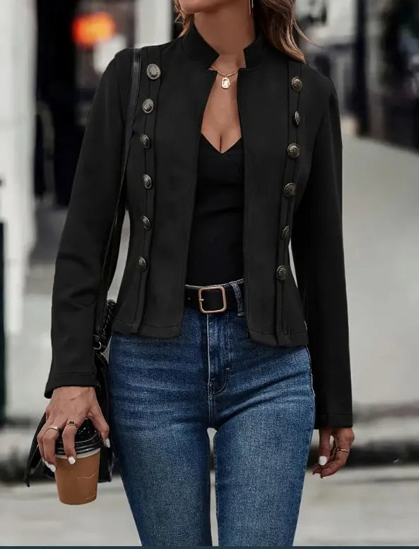Double-row Metal Buckle Deerskin Velvet Retro Long-sleeved Coat
