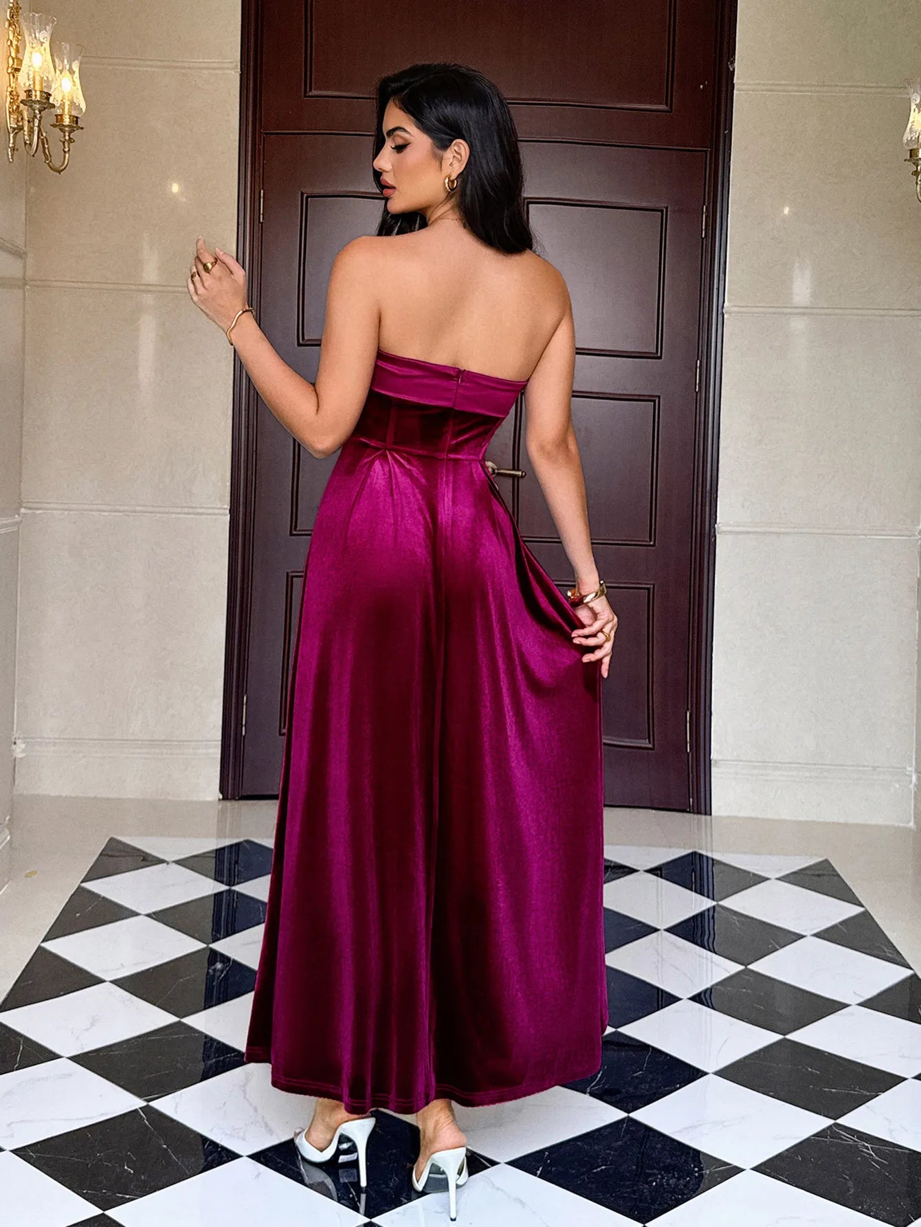 Tube Top Solid Color Dress Women's Clothing