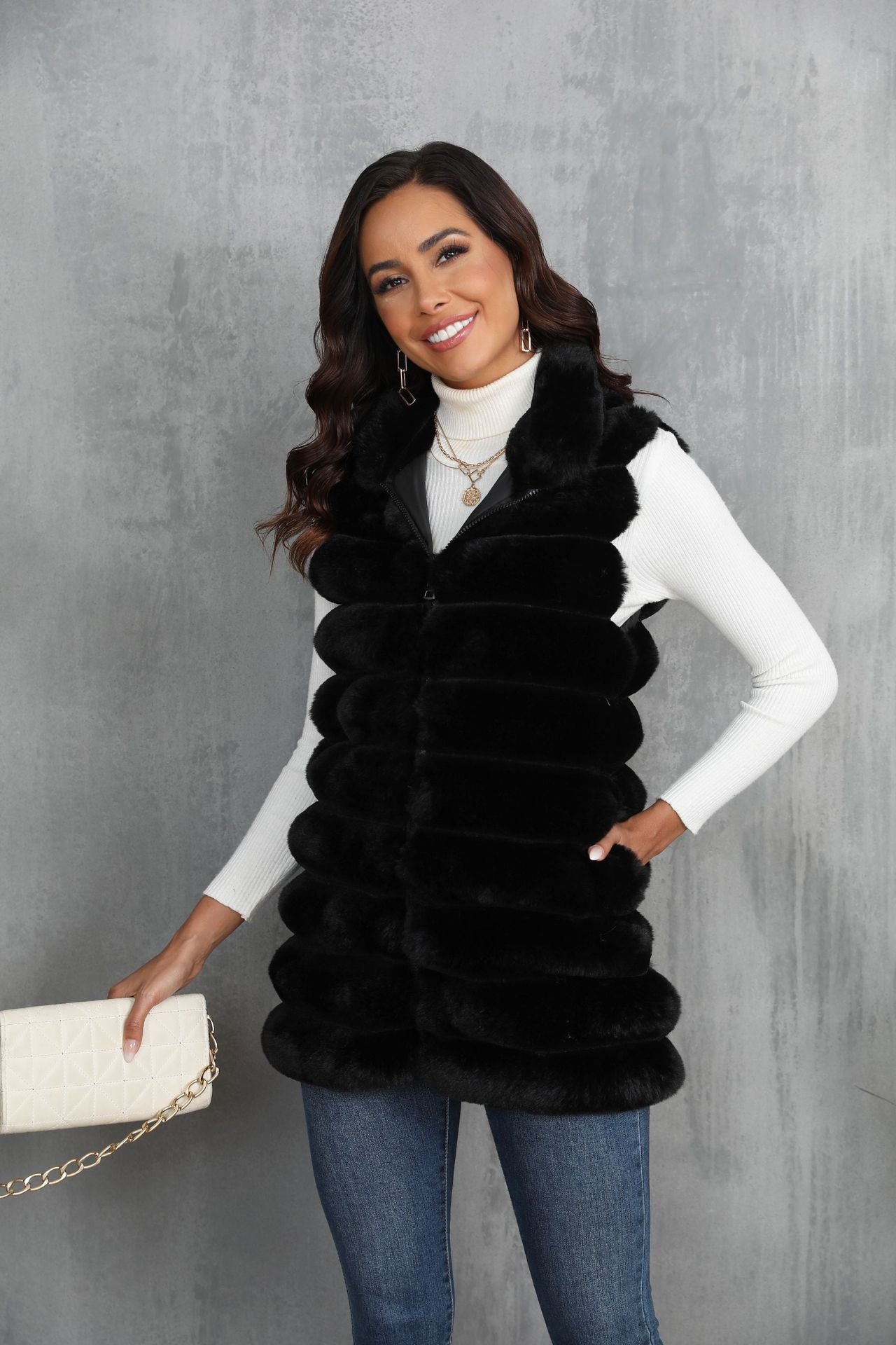 Mid-length Autumn And Winter New Faux Fur Vest For Women