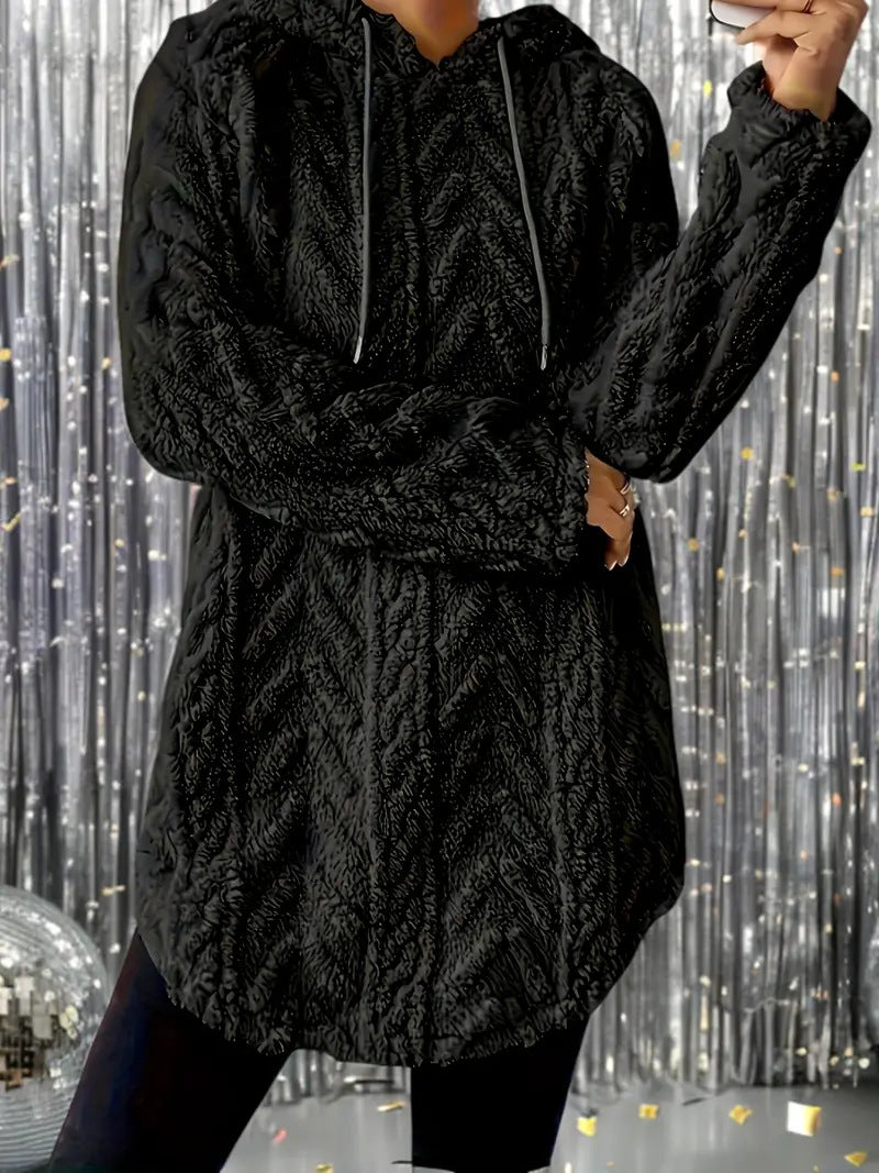 Women's Polyester Hooded Knitted Long Sweater