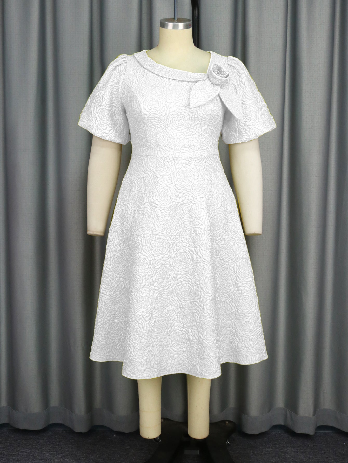 A- Line New Jacquard Fabric Flower Dress