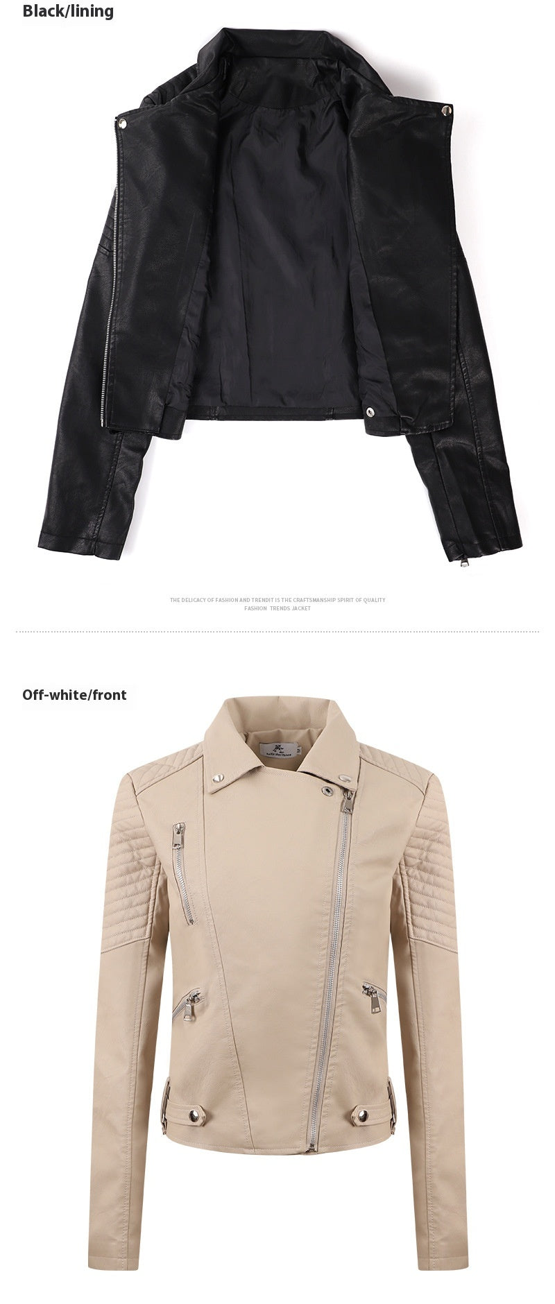 PU Women's Short Leather Oblique Pull Slim Motorcycle Clothing Washed Leather Jacket