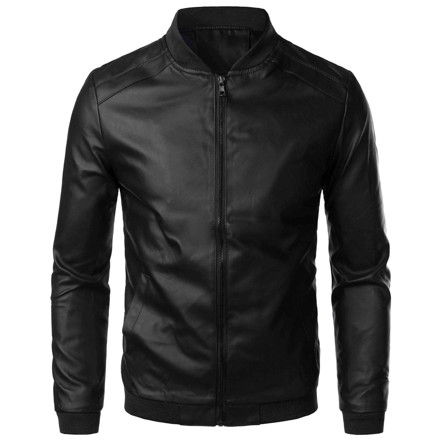 Men's Leather Jacket Fashion Locomotive Slim Stand Collar Coat