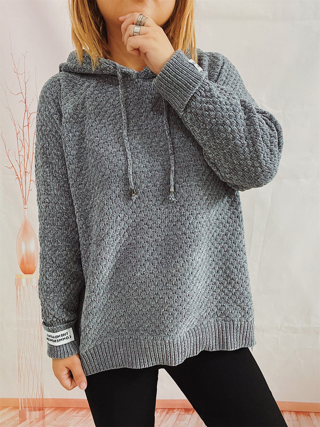 Long Sleeve Hooded Sweater with Drawstring