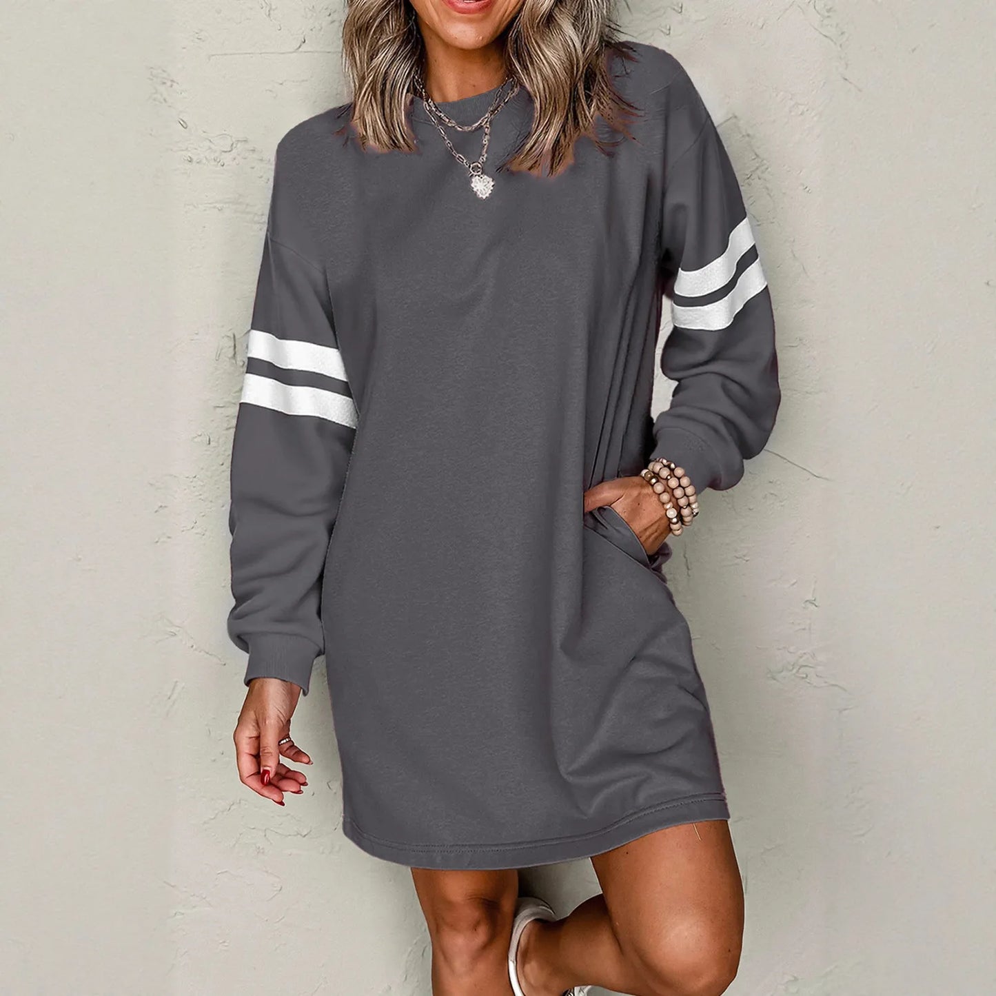 European And American Leisure Loose All-match Round Neck Dress