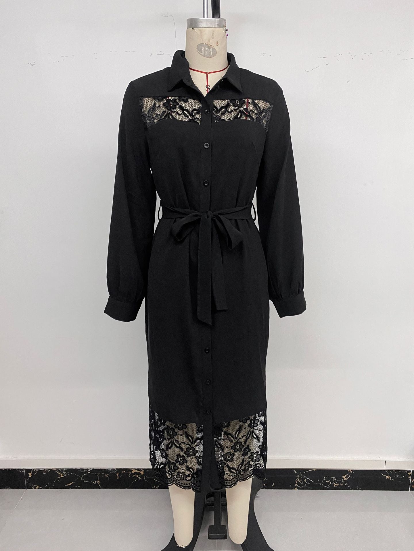 Lace Stitching Shirt Midi Dress Dress