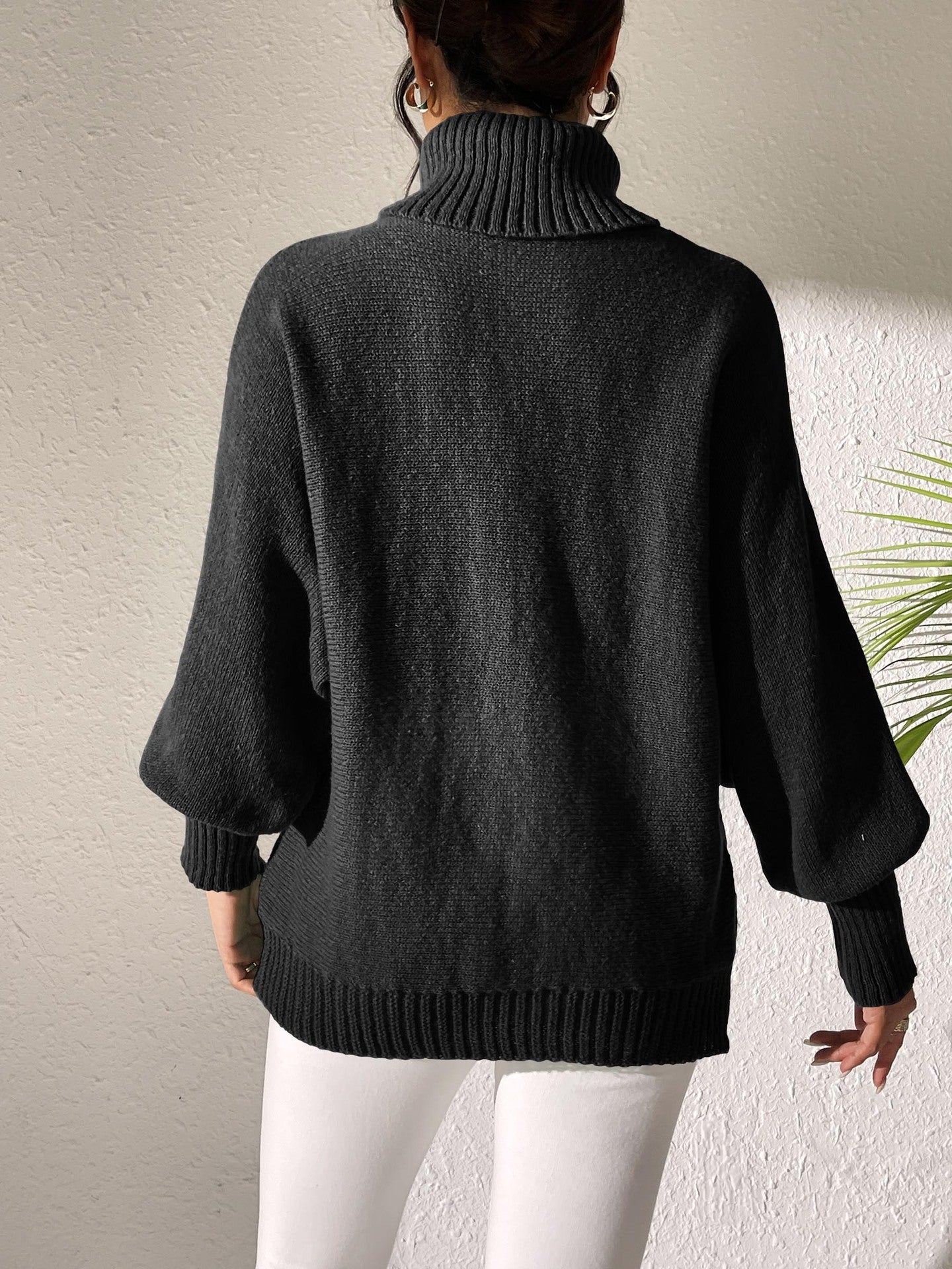 Women's Solid Color Simple Top Pearl Beaded Turtleneck Sweater Women's Base Shirt