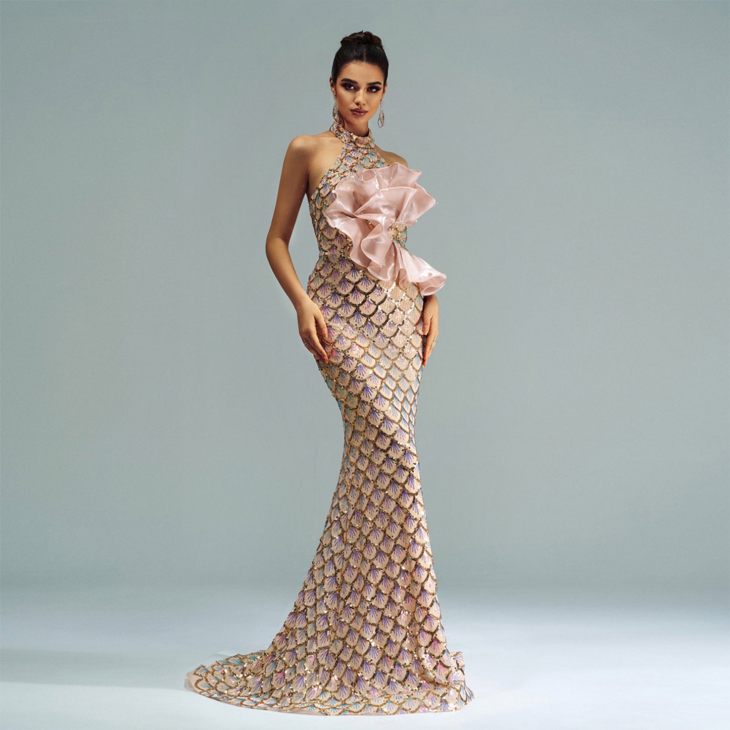 Halter Sequined Mermaid Evening Dress