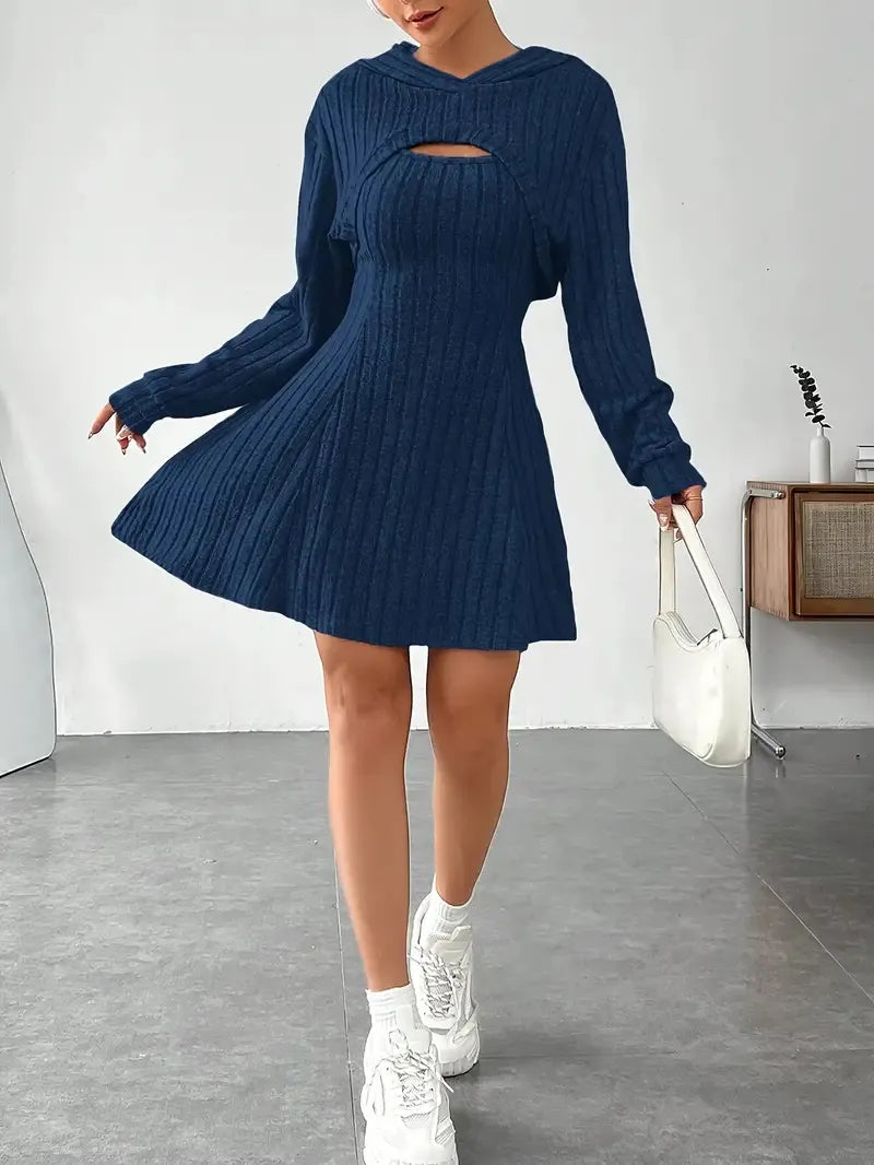 Women's Two-piece Set Dresses New Fashion Fall Winter Hooded Shawl Long-sleeved Vest Short Skirt