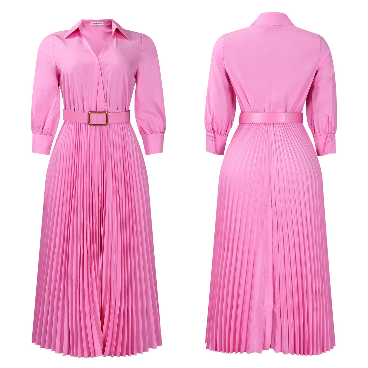 Autumn And Winter New Elegant Polo Collar Solid Color Large Swing Pleated Dress