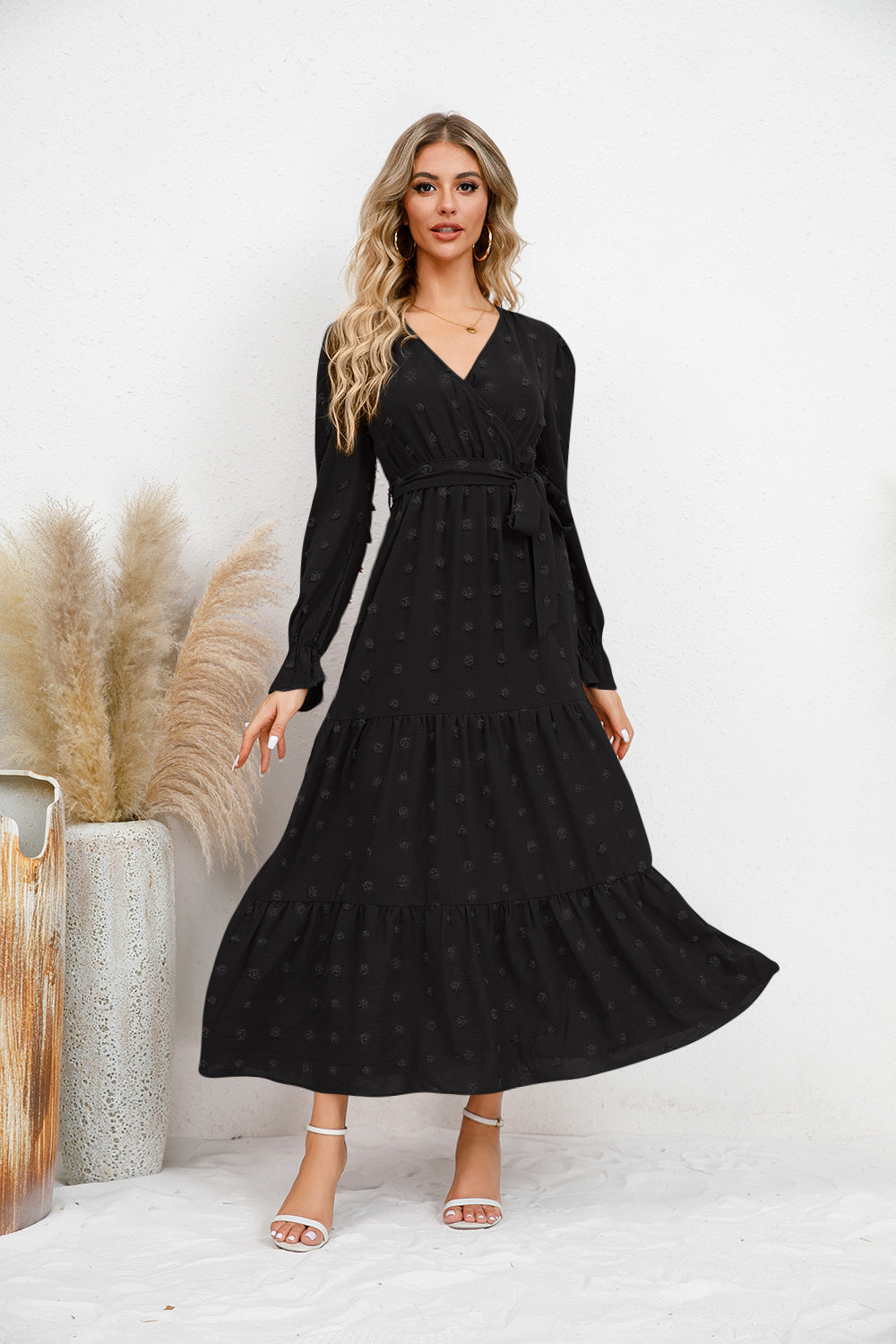 Solid Color Wide Hem Casual Dress Women's Clothing