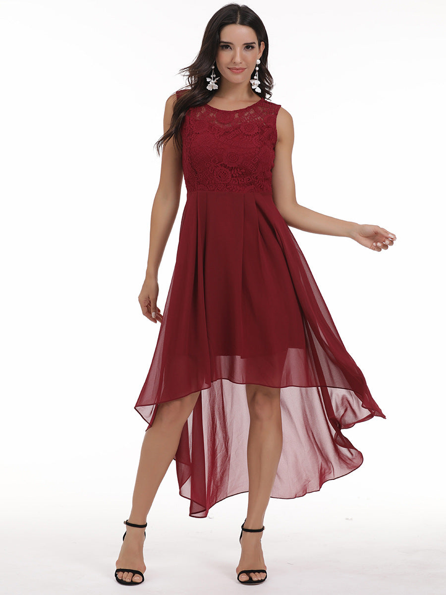 New Lace Stitching Big Swing Chiffon Dress