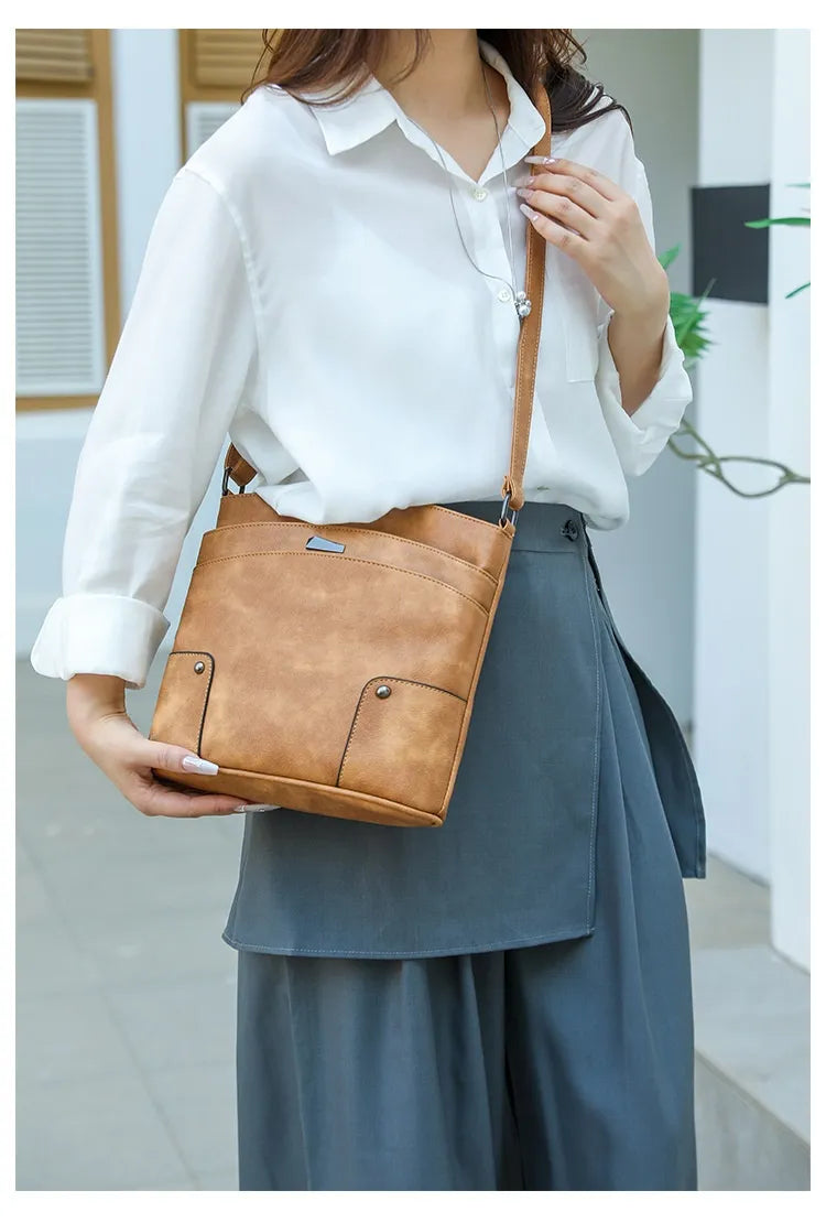 Retro Multi-layer PU Bag Women's Simple High-grade Crossbody