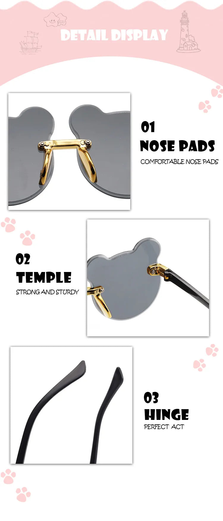 Cat Ear Kids Sunglasses Frameless Shape