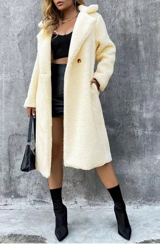 Elegant Double Breasted Lapel Loose And Warm Long-cut Coat