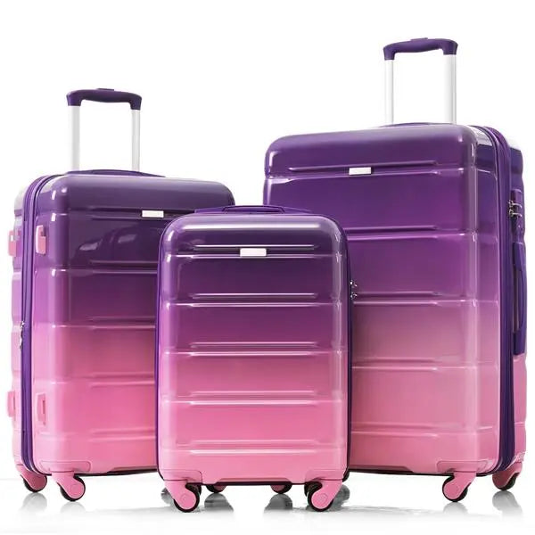 Luggage Set Of 3, 20-inch With USB Port, Airline Certified Carry-on Luggage With Cup Holder, ABS,PC Hard Shell Luggage With Spinner Wheels, Purple And Pink- FREE USA SHIPPING