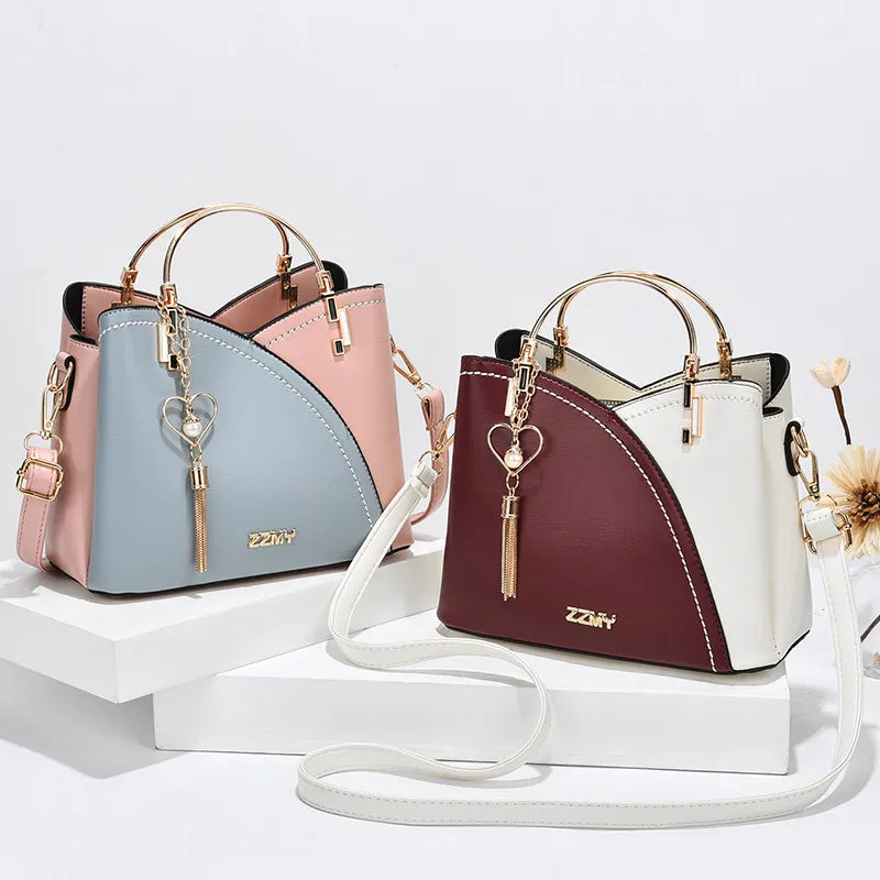 Color Block Handbag Love Tassel Decor Crossbody Bags For Women