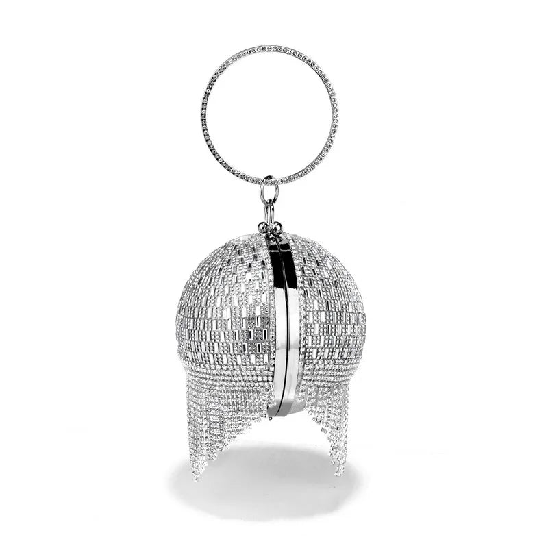 Shining Rhinestone Round Tassel Dinner Bag Women's Fashion