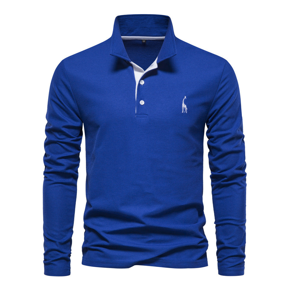 Men's Fashion Casual Polo Collar Deer Embroidered Long Sleeve