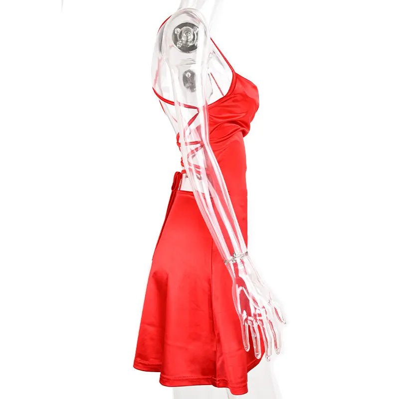 Ins Sexy Suspender Mini Dress With Lace-up Design Backless Skirt For Party Solid Color Womens Clothing
