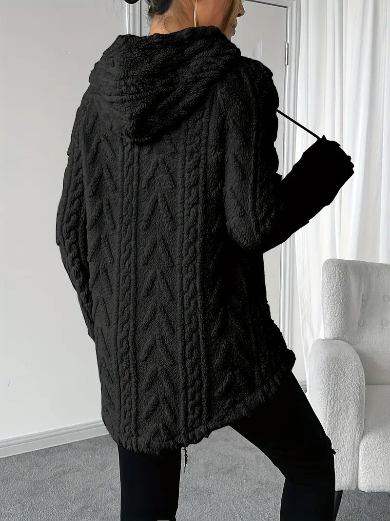 Women's Polyester Hooded Knitted Long Sweater