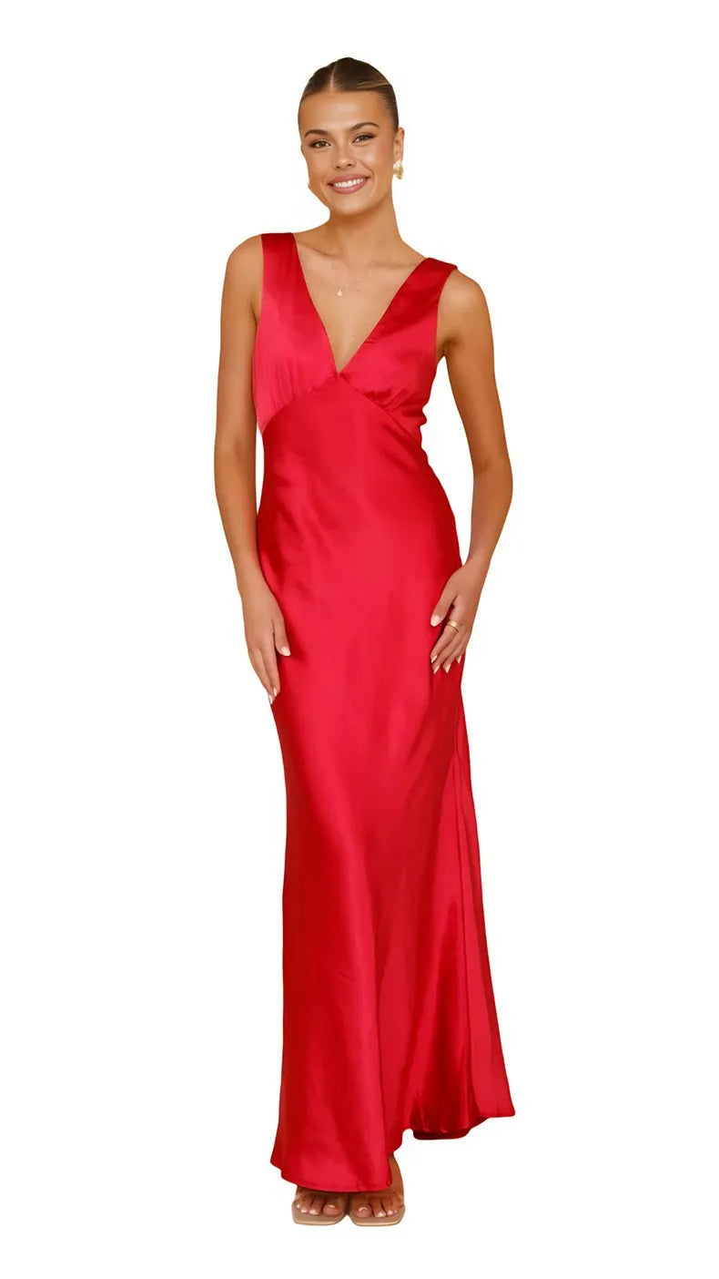 Women's Clothing Solid Color And V-neck Slim Fit Dress