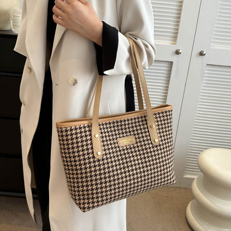 Houndstooth Shoulder Bag Winter Fashion Commuting Handbags Women Large Capacity Totes Casual Shopping Bag