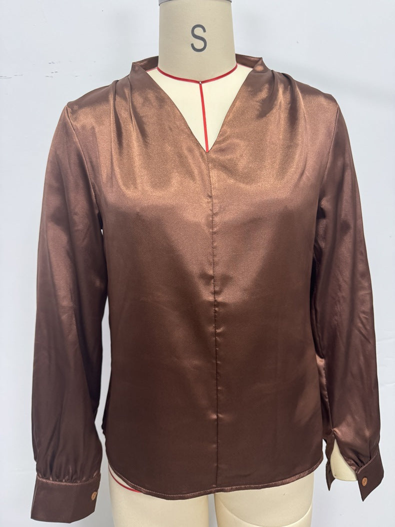 Women's Long-sleeved Satin Shirt