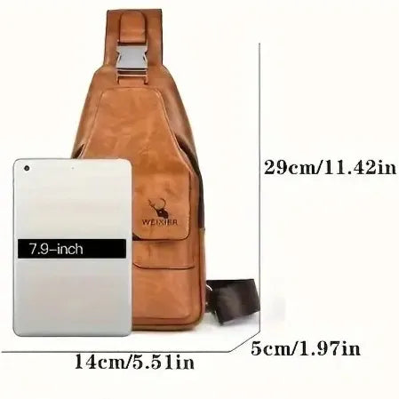Premium PU Leather Vintage Chest Bag – Spacious Waterproof Crossbody with Multi-Compartment Design for Men-FREE USA SHIPPING