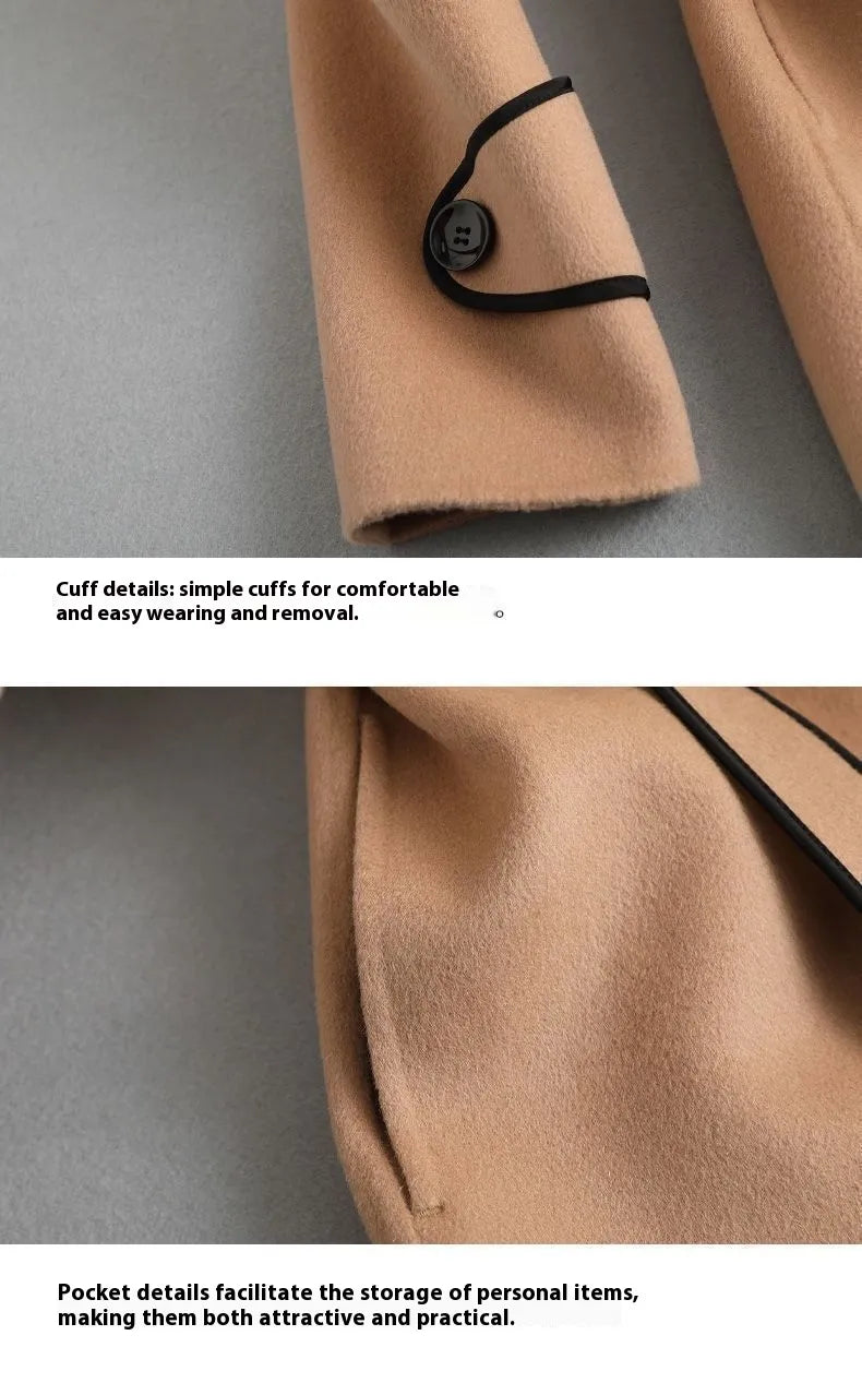 Western Style Contrast Color Mid-length Woolen Coat