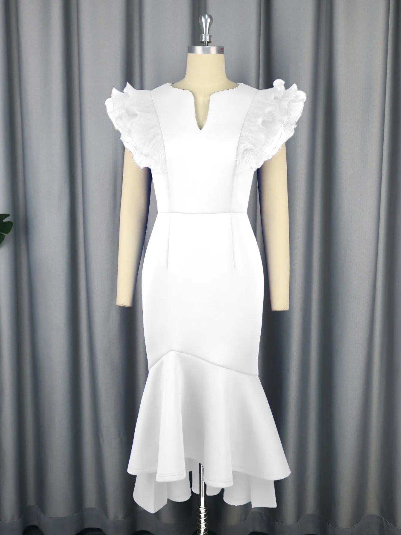 Banquet Temperament High Waist Lotus Leaf Pleated Short Sleeve Dress