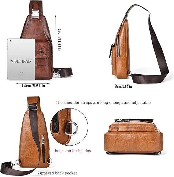 Premium PU Leather Vintage Chest Bag – Spacious Waterproof Crossbody with Multi-Compartment Design for Men-FREE USA SHIPPING