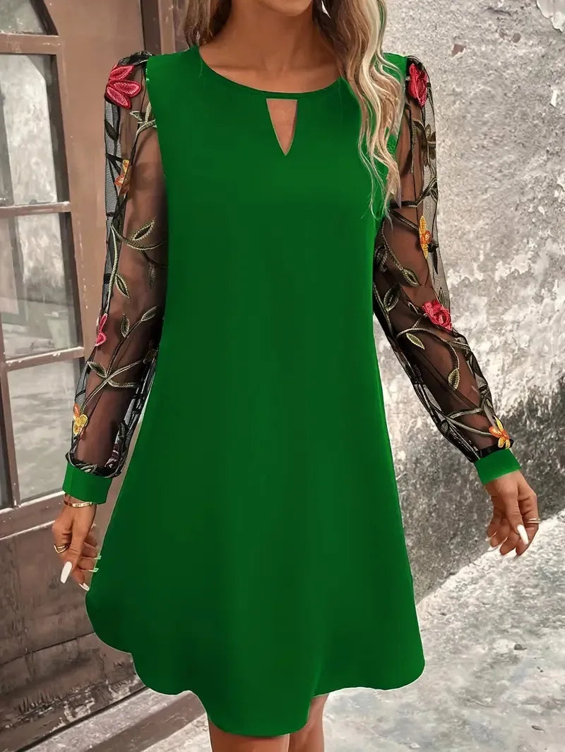 Women's Round Neck Lace Long Sleeve Dress