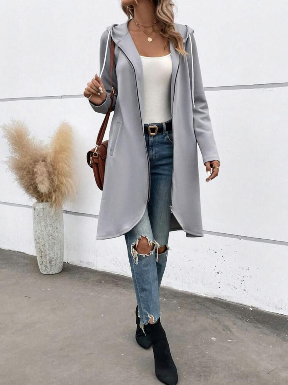 Personality Street Zip Hooded Long Velvet Lining Sweatshirt