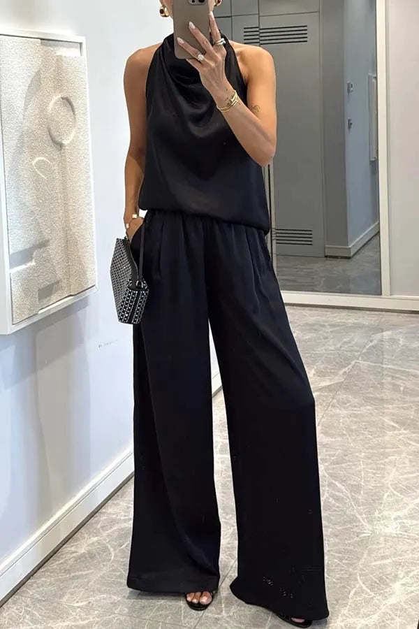 Women's Sleeveless Trousers Loose Satin Two-piece Set