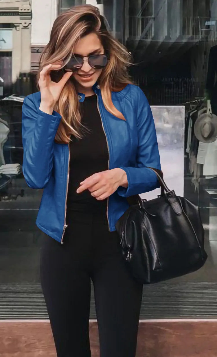 Autumn And Winter Women's Fashionable Leather PU Suit Jacket