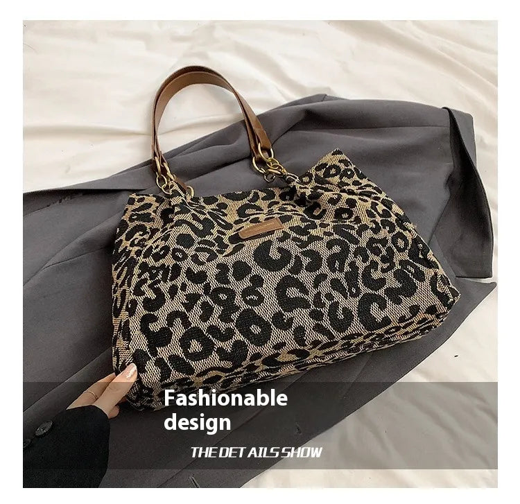 All-match Leopard Print One-shoulder Underarm Women's Bag Sense Large Capacity Totes