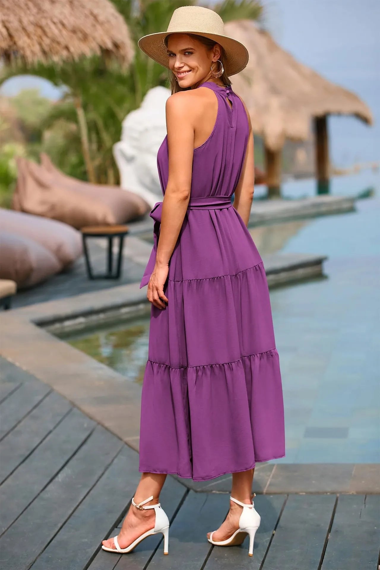 Halter Lace-up Casual Loose Stitching Dress