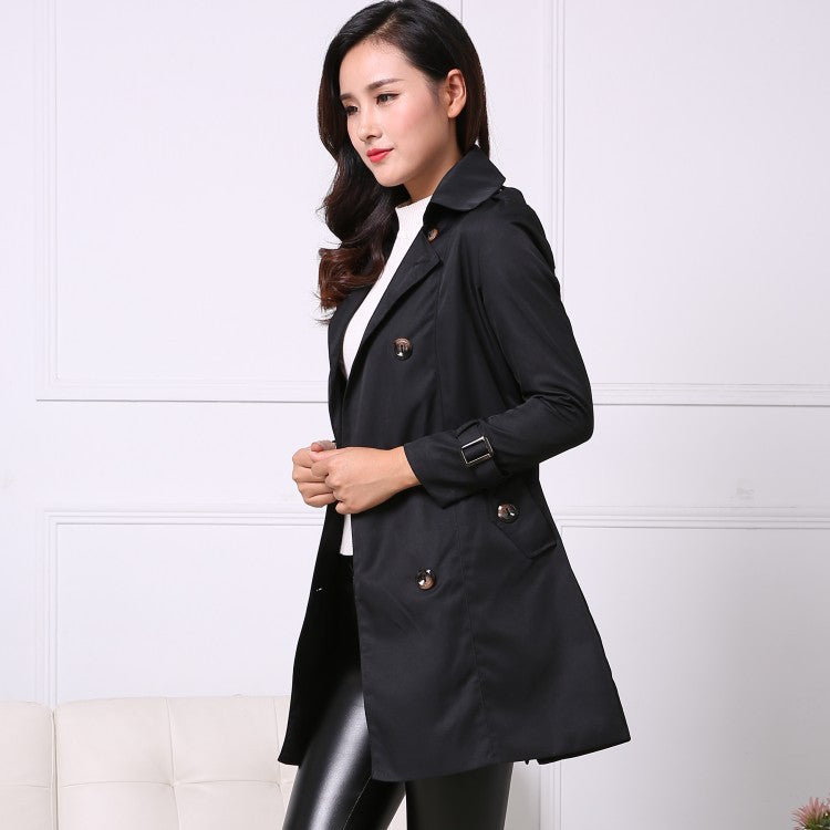Commuter Casual Lace Up Double-breasted Mid-length Trench Coat