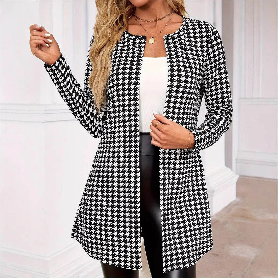 Spring And Autumn Two Seasons Women's Printed Coat Round Neck Small Suit