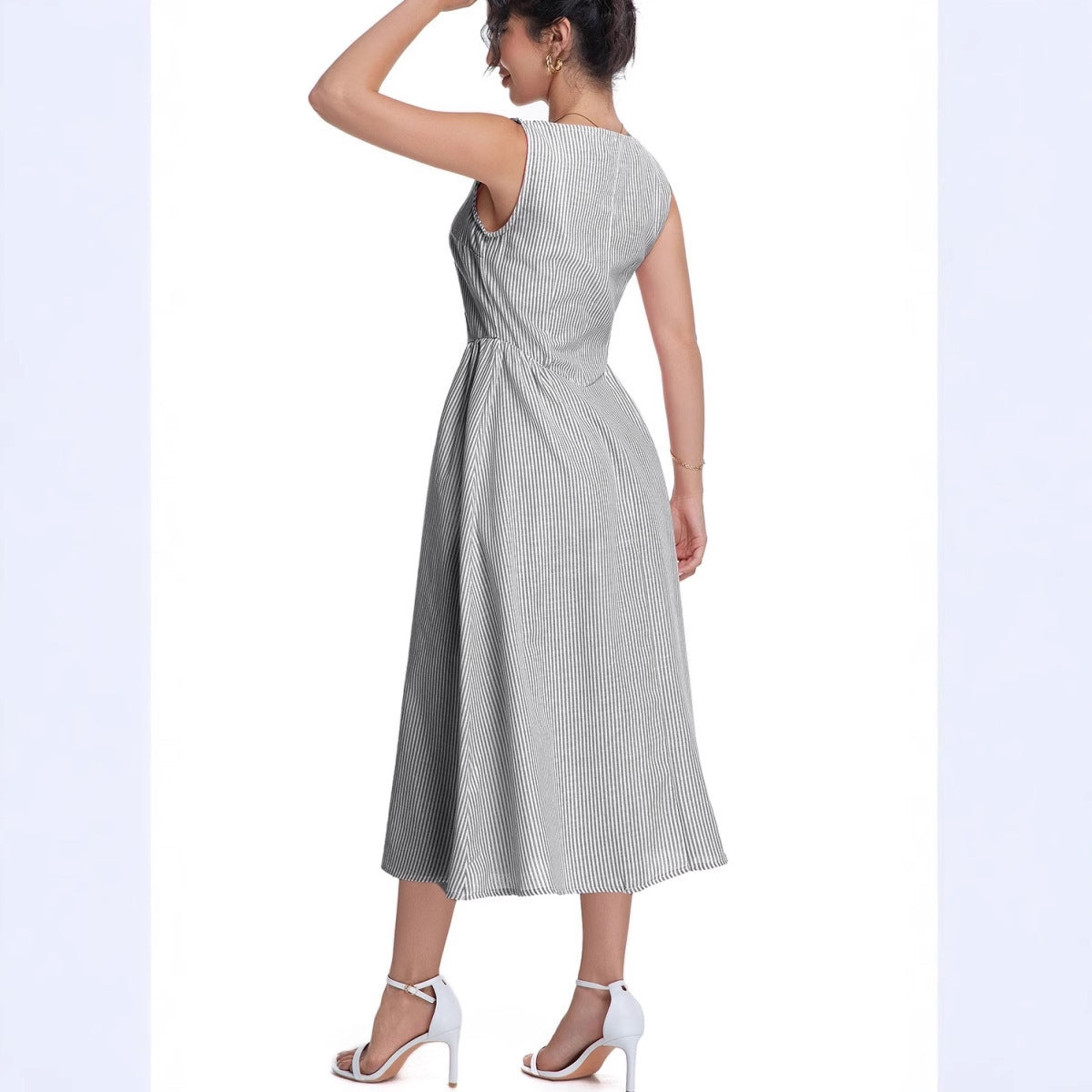 Women's Striped Sleeveless Zipper Princess Dress