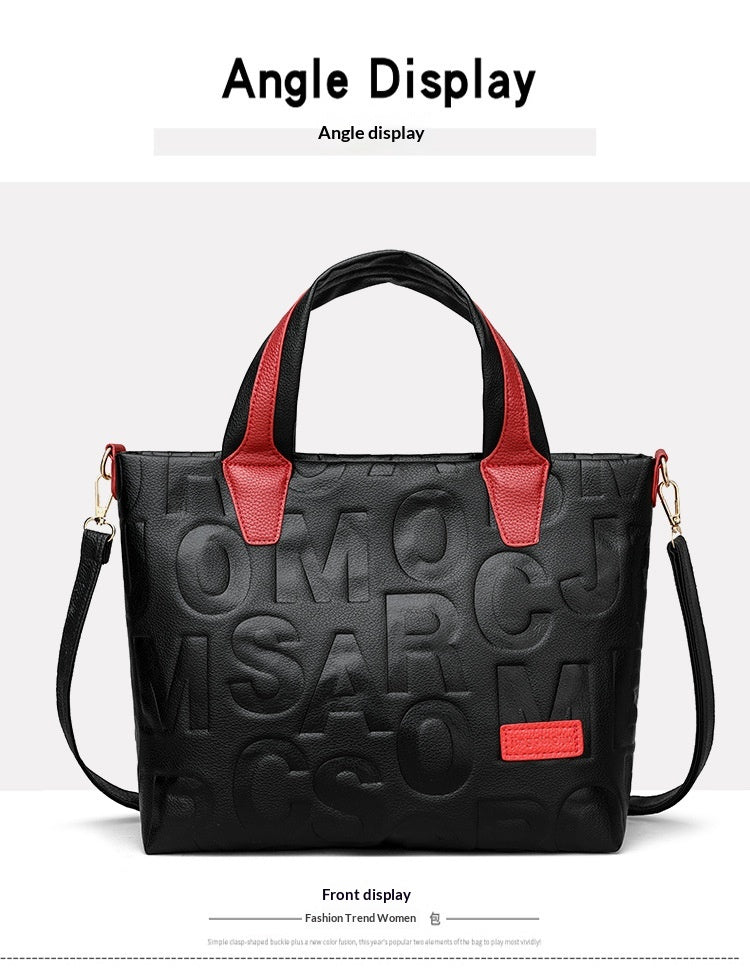 Trendy Tote Handbag Chic Letter Embossing Womens
