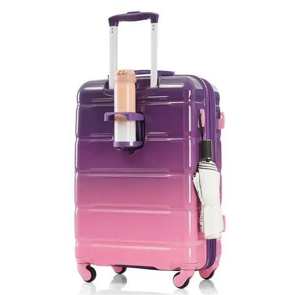 Luggage Set Of 3, 20-inch With USB Port, Airline Certified Carry-on Luggage With Cup Holder, ABS,PC Hard Shell Luggage With Spinner Wheels, Purple And Pink- FREE USA SHIPPING