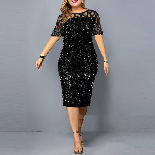 Sequins Plus Size Women's Short Sleeve Dress