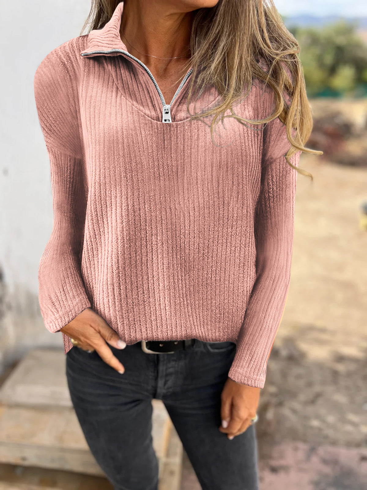 Zipper Pullover Long-sleeved Sweater Casual Coat