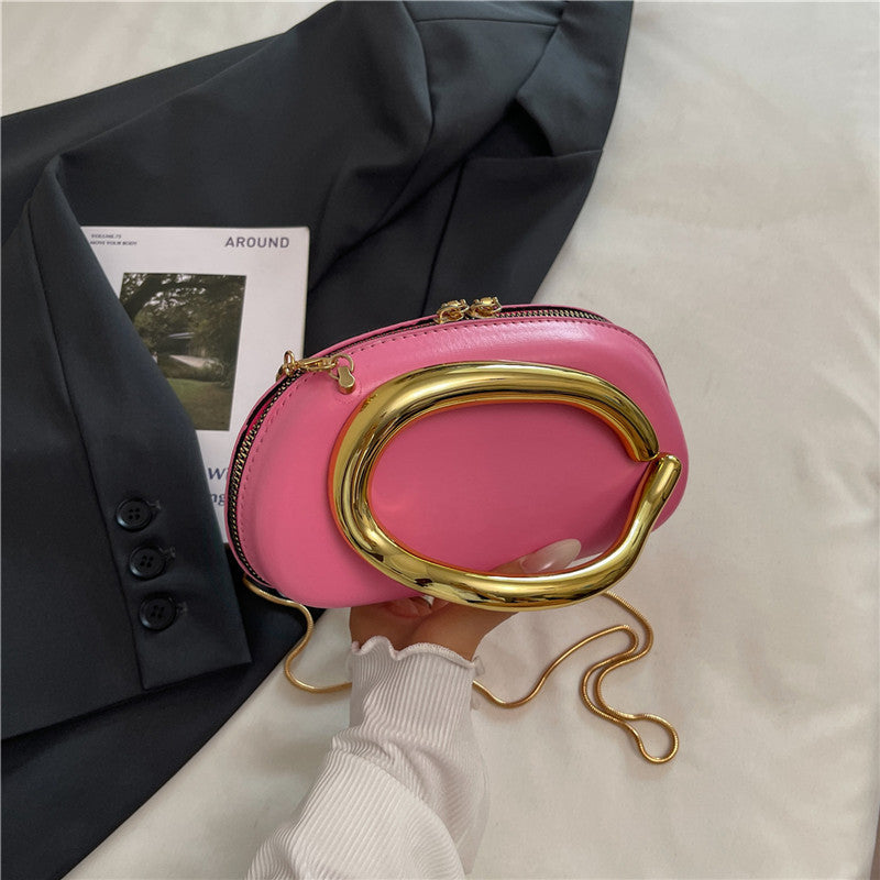 Small Bag Vintage Hardware Metal Handle Chain Crossbody Bag